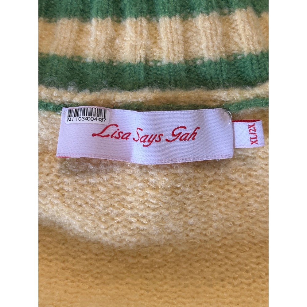 Lisa Says Gah Helena Yellow V-Neck Sweater Green Stripe Trim XL/2X NWT - Picture 5 of 9